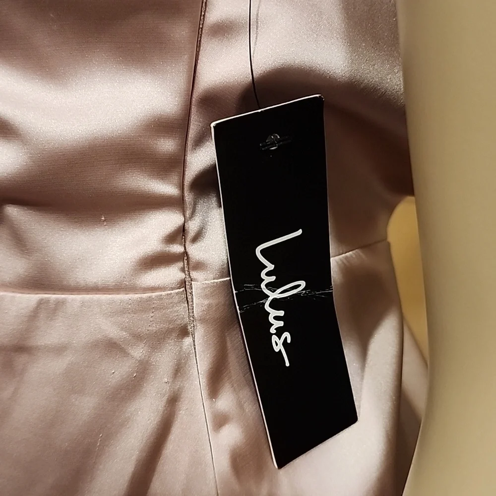 Lulu's Sereno Mauve Pink Satin Cowl Neck Asymmetrical Midi Dress, Size Medium - Picture 10 of 12